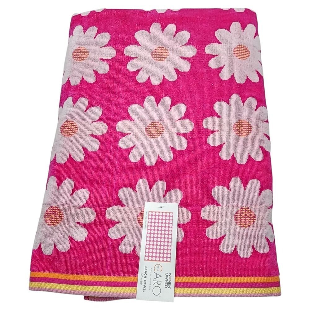 Caro Home Women Owned Absorbent Pool Beach Towel Daisy Field Fiesta Pink 36x68in